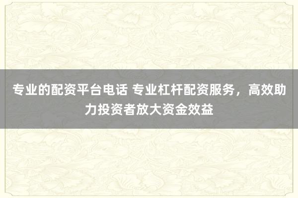 专业的配资平台电话 专业杠杆配资服务，高效助力投资者放大资金效益